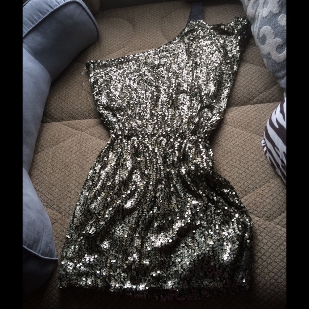 Bronze Sequined One Shouldered Dress NWT